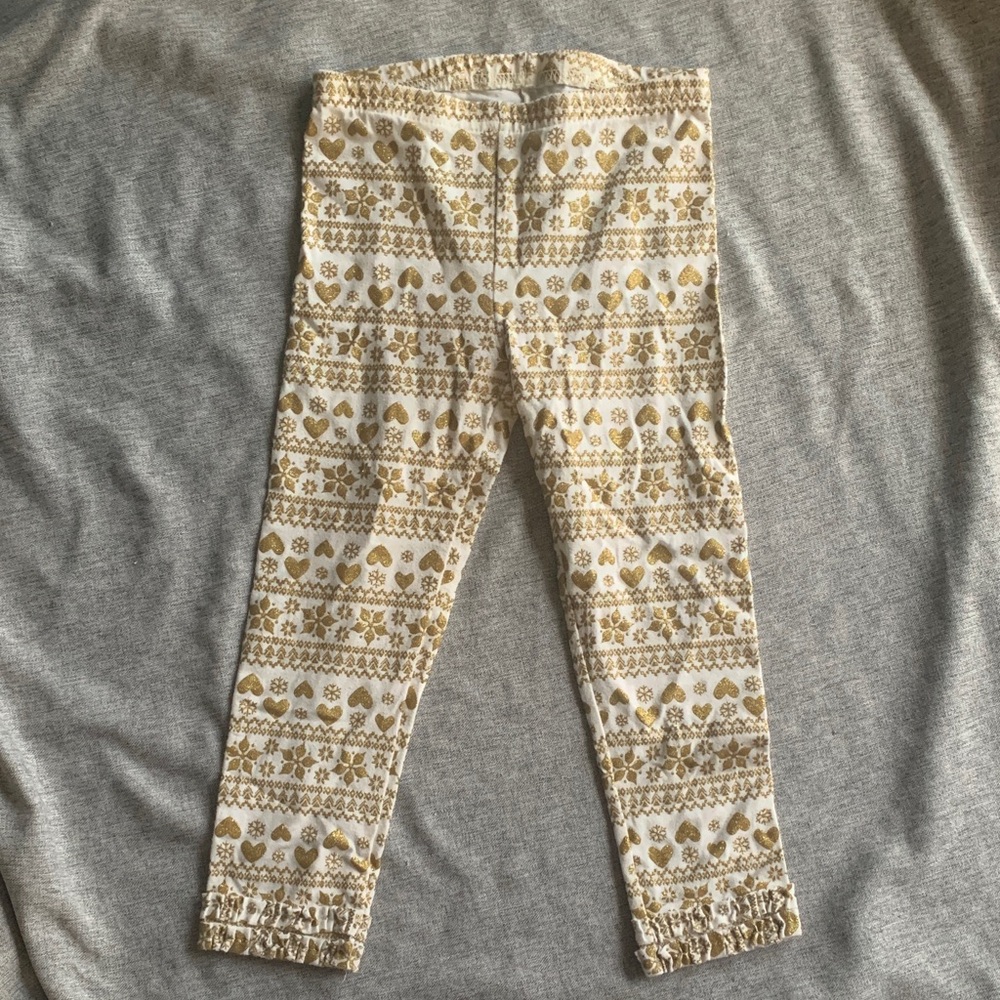 Holiday Time Gold Glitter Winter Patterned Kids Leggings - 5T
